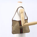 GUCCI GG Supreme Web Sherry Line Shoulder Bag PVC Beige Gold Auth 151924-22