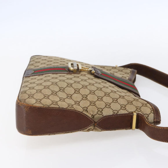 GUCCI GG Supreme Web Sherry Line Shoulder Bag PVC Beige Gold Auth 151924
