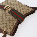 GUCCI GG Supreme Web Sherry Line Shoulder Bag PVC Beige Gold Auth 151924-6