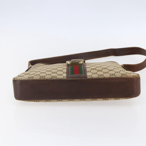 GUCCI GG Supreme Web Sherry Line Shoulder Bag PVC Beige Gold Auth 151924