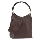 GUCCI Bamboo Shoulder Bag Leather Brown Gold 001 2058 1881 Auth 151925-1
