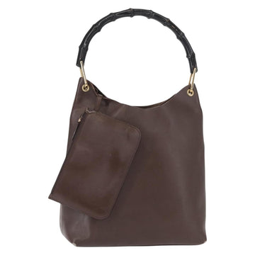 GUCCI Bamboo Shoulder Bag Leather Brown Gold 001 2058 1881 Auth 151925