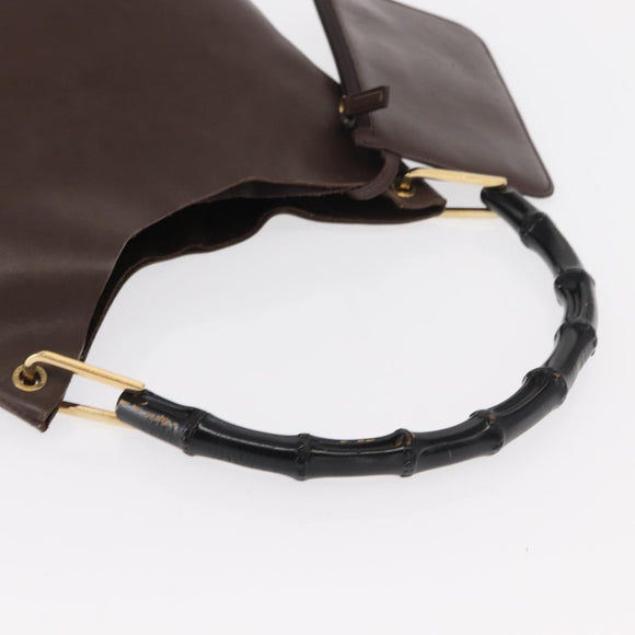 GUCCI Bamboo Shoulder Bag Leather Brown Gold 001 2058 1881 Auth 151925