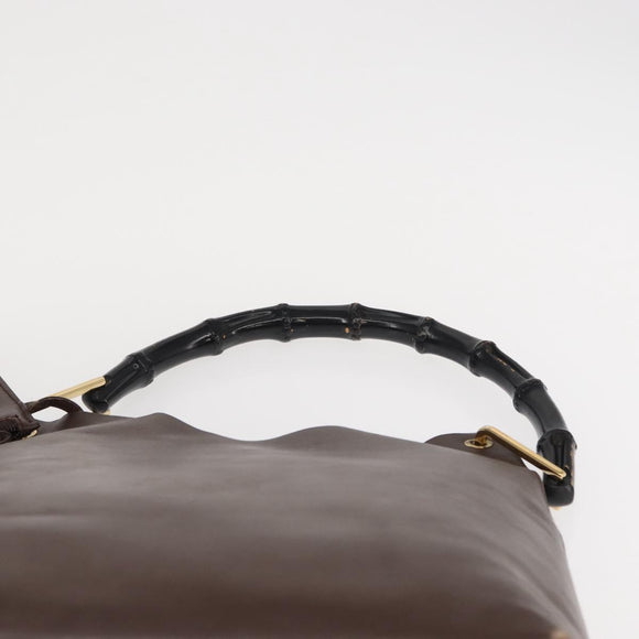 GUCCI Bamboo Shoulder Bag Leather Brown Gold 001 2058 1881 Auth 151925