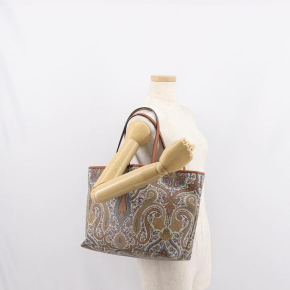 ETRO Tote Bag PVC Leather Brown Gold Auth 151932