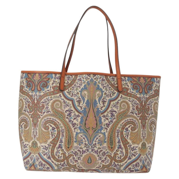 ETRO Tote Bag PVC Leather Brown Gold Auth 151932