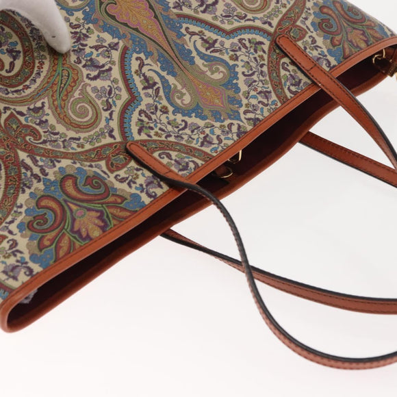 ETRO Tote Bag PVC Leather Brown Gold Auth 151932