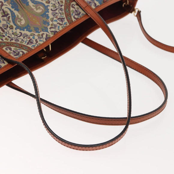 ETRO Tote Bag PVC Leather Brown Gold Auth 151932