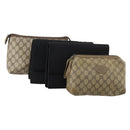 GUCCI GG Supreme Clutch Bag PVC 4 Set Black Beige Auth 151934-1