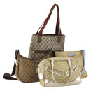 GUCCI GG Canvas Web Sherry Line Shoulder Bag PVC 4 Set Beige Red Auth 151936-1