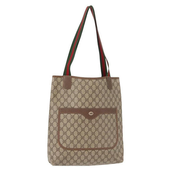 GUCCI GG Supreme Web Sherry Line Tote Bag PVC Beige 40 02 003 Auth 151945