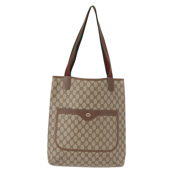 GUCCI GG Supreme Web Sherry Line Tote Bag PVC Beige 40 02 003 Auth 151945