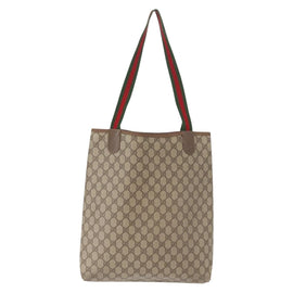 GUCCI GG Supreme Web Sherry Line Tote Bag PVC Beige 40 02 003 Auth 151945 - 0