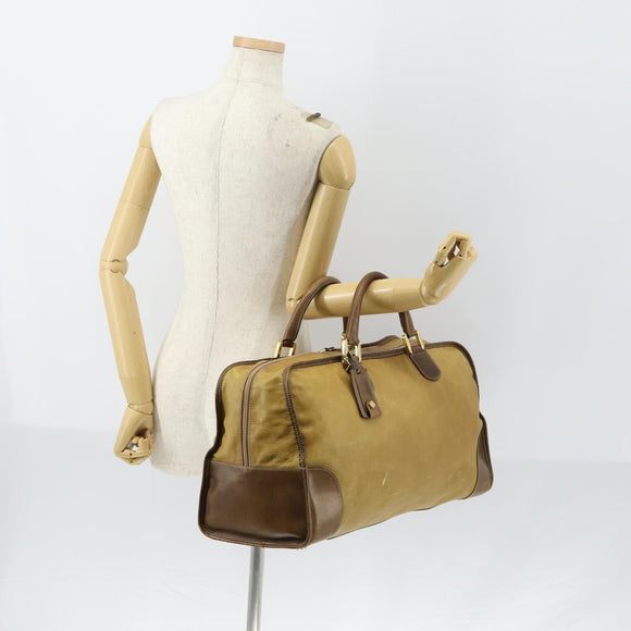 LOEWE Anagram Amazonas Hand Bag Suede Leather Beige Gold Auth 151947