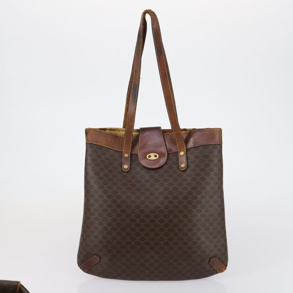 CELINE Macadam Canvas Shoulder Bag PVC Leather 5 Set Brown Auth 151955