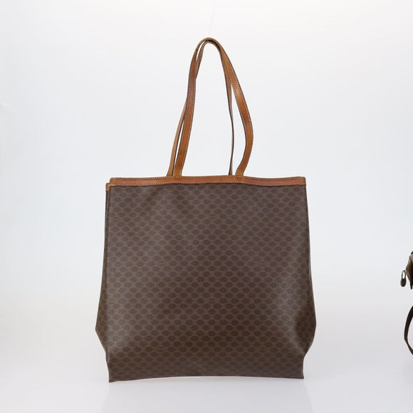 CELINE Macadam Canvas Shoulder Bag PVC Leather 5 Set Brown Auth 151955