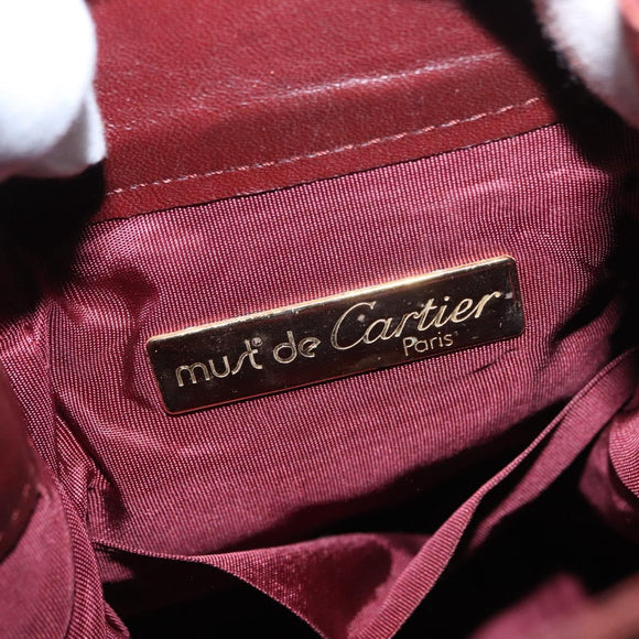 CARTIER Must Line Shoulder Bag Leather Bordeaux Gold Auth 151956
