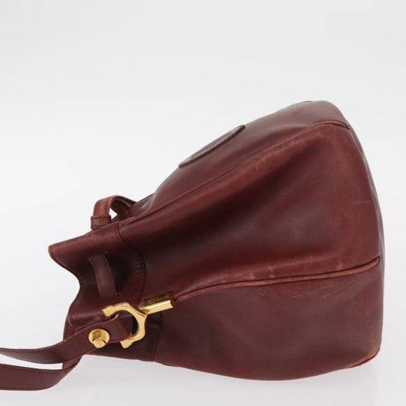 CARTIER Must Line Shoulder Bag Leather Bordeaux Gold Auth 151956