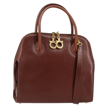 Salvatore Ferragamo Hand Bag Leather 2way Brown Gold Auth 151957