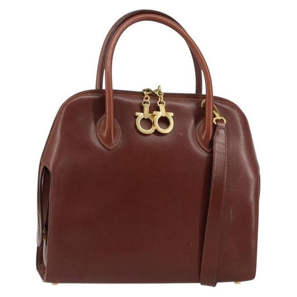Salvatore Ferragamo Hand Bag Leather 2way Brown Gold Auth 151957