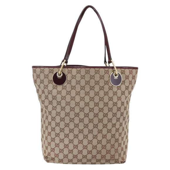 GUCCI GG Canvas Tote Bag Beige Gold 120336 Auth 151959