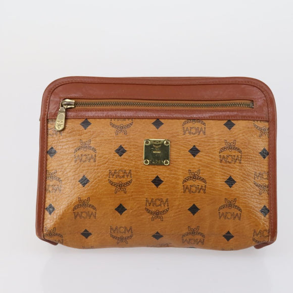 MCM Logogram Vicetos Clutch Bag PVC Leather 2 Set Brown Auth 151960