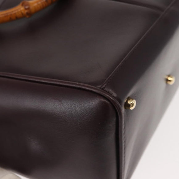 GUCCI Bamboo Hand Bag Leather 2way Brown Gold Auth 151967