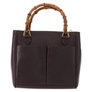 GUCCI Bamboo Hand Bag Leather 2way Brown Gold Auth 151967-13