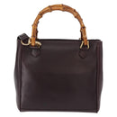 GUCCI Bamboo Hand Bag Leather 2way Brown Gold Auth 151967-2