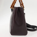GUCCI Bamboo Hand Bag Leather 2way Brown Gold Auth 151967-3