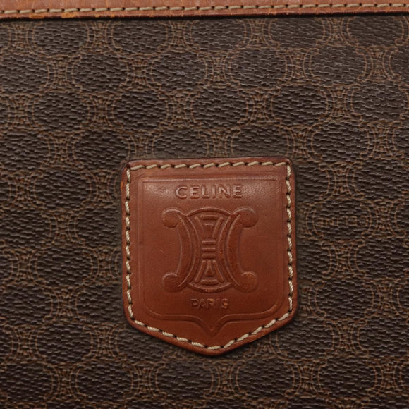 CELINE Macadam Canvas Clutch Bag PVC Leather Brown Gold Auth 151971