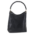 GUCCI Bamboo Shoulder Bag Leather Black Gold Auth 151973-1