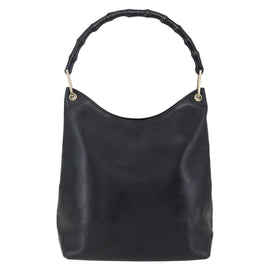 GUCCI Bamboo Shoulder Bag Leather Black Gold Auth 151973 - 0