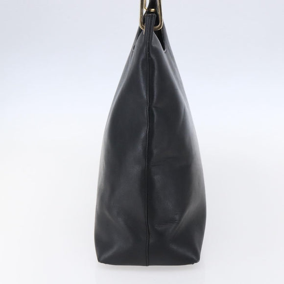 GUCCI Bamboo Shoulder Bag Leather Black Gold Auth 151973