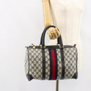 GUCCI GG Supreme Sherry Line Boston Bag PVC Navy Gold Red Auth 151975-19