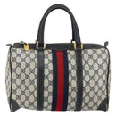 GUCCI GG Supreme Sherry Line Boston Bag PVC Navy Gold Red Auth 151975-13