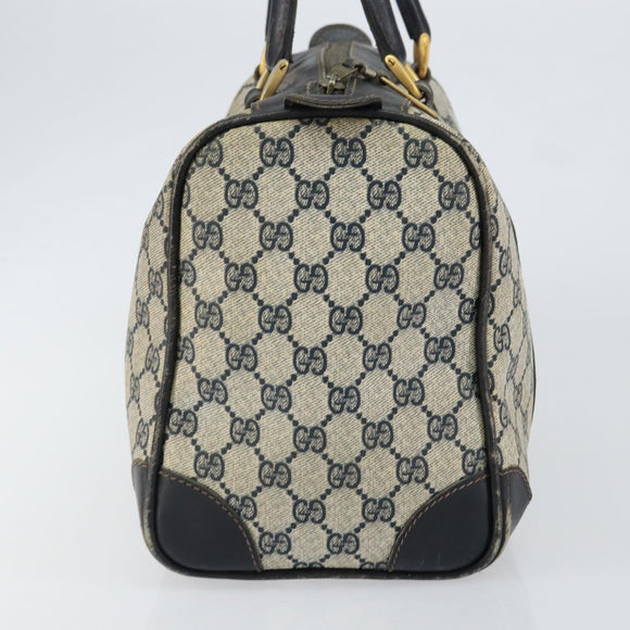 GUCCI GG Supreme Sherry Line Boston Bag PVC Navy Gold Red Auth 151975