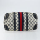 GUCCI GG Supreme Sherry Line Boston Bag PVC Navy Gold Red Auth 151975-5