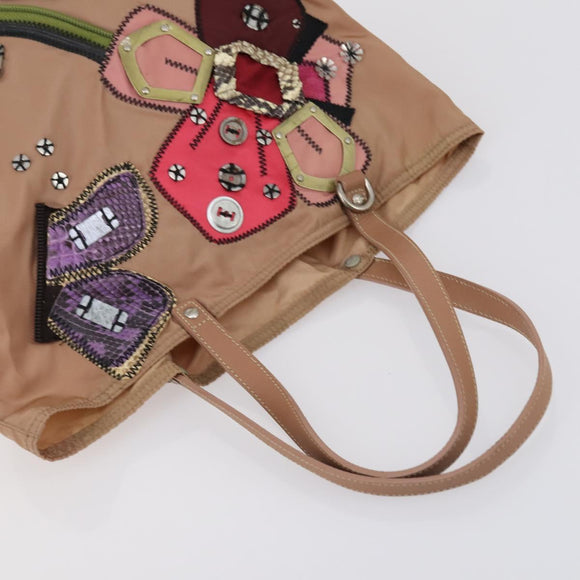 PRADA Shoulder Bag Nylon Patent 4 Set Pink Beige Navy Auth 151978