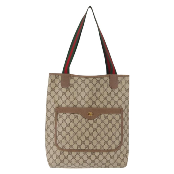 GUCCI GG Supreme Web Sherry Line Tote Bag PVC Beige 39 02 003 Auth 151982