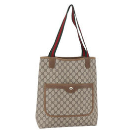 GUCCI GG Supreme Web Sherry Line Tote Bag PVC Beige 40 02 003 Auth 151983