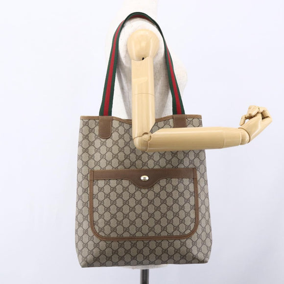 GUCCI GG Supreme Web Sherry Line Tote Bag PVC Beige 40 02 003 Auth 151983