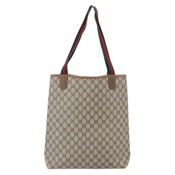 GUCCI GG Supreme Web Sherry Line Tote Bag PVC Beige 40 02 003 Auth 151983