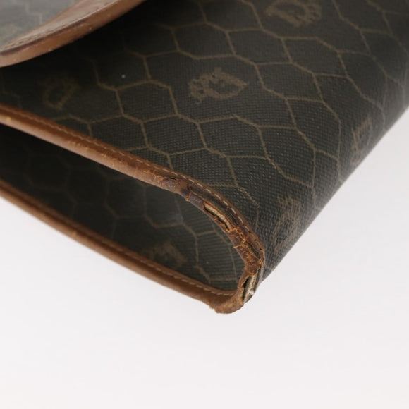 Christian Dior Honeycomb Canvas Shoulder Bag PVC Khaki Gold Auth 151985