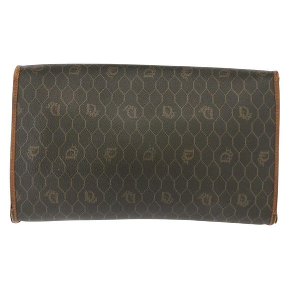 Christian Dior Honeycomb Canvas Shoulder Bag PVC Khaki Gold Auth 151985