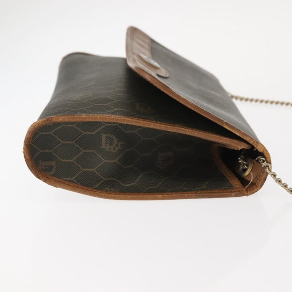 Christian Dior Honeycomb Canvas Shoulder Bag PVC Khaki Gold Auth 151985