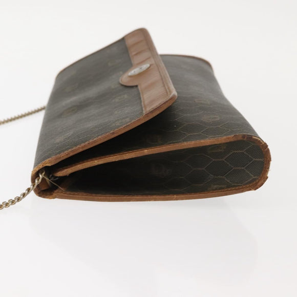 Christian Dior Honeycomb Canvas Shoulder Bag PVC Khaki Gold Auth 151985