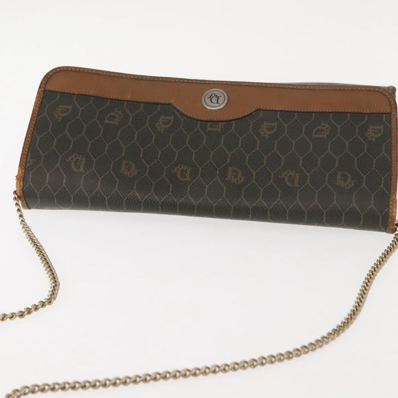 Christian Dior Honeycomb Canvas Shoulder Bag PVC Khaki Gold Auth 151985