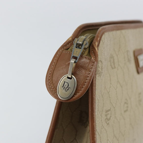 Christian Dior Honeycomb Canvas Clutch Bag PVC Beige Gold Auth 151989