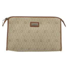 Christian Dior Honeycomb Canvas Clutch Bag PVC Beige Gold Auth 151989 - 0